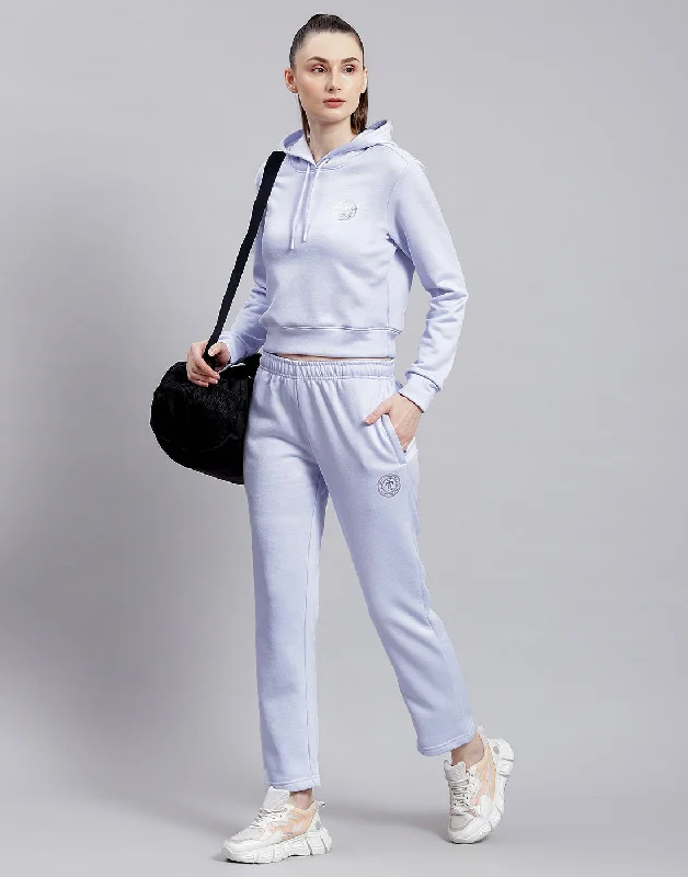 Women Blue Solid Hooded Full Sleeve Tracksuit Hoodie with Lace Feminine Delicate