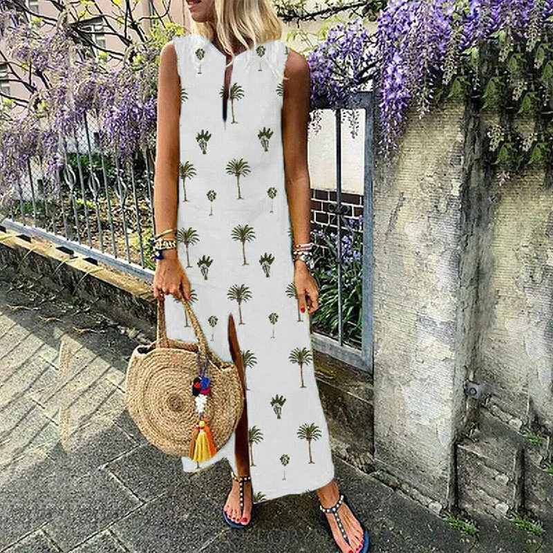 FashionSierra - Women Boho Long Maxi Dress Fashion Ladies Sleeveless Summer Beach Floral Dress Casual Holiday Dresses Sundress Comfortable Long-Sleeve Maxi Dress