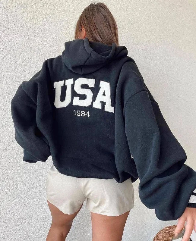 Women Casual Fashion Letter Printed Thickened Long Sleeve Hoodie Hoodie with Snap Buttons Easy Quick