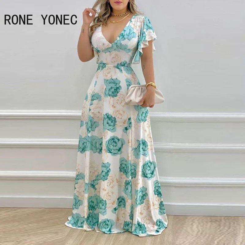 Women Elegant Chiffon Floral Maxi Dress Comfortable Fitted Maxi Dress