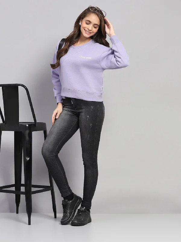 Women Purple Printed Round Neck Full Sleeve Sweatshirt Hoodie with Gradient Ombre Colorful