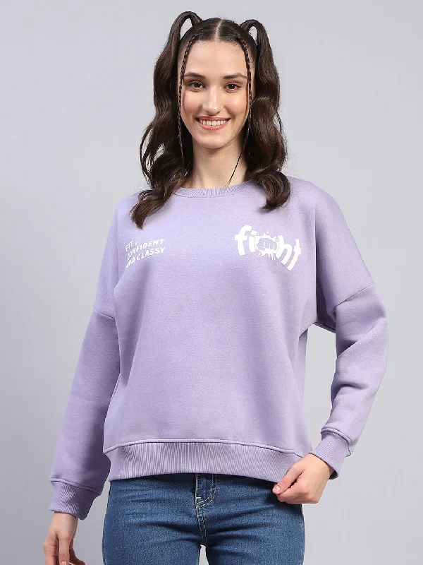 Women Purple Printed Round Neck Full Sleeve Sweatshirt Hoodie with Gradient Ombre Colorful