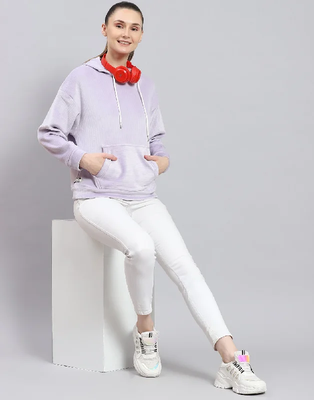 Women Purple Solid Hooded Full Sleeve Sweatshirt Hoodie with Thumb Holes Functional Cozy