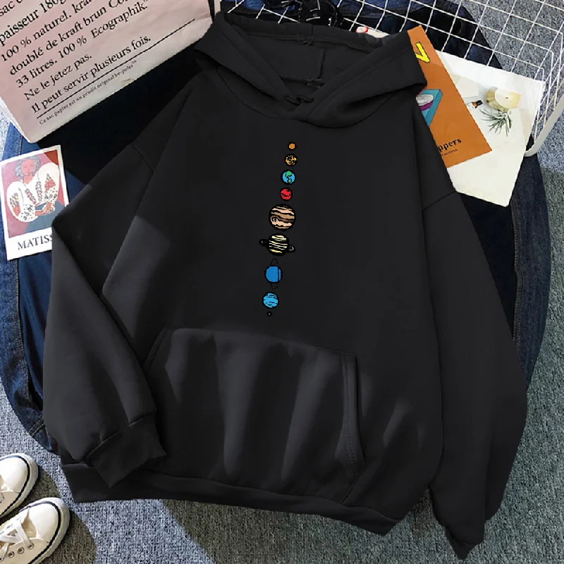 Women'S Basic Long Sleeve Hat Rope Pocket Design Solar System Printed Hoodie Hoodie with Crew Neck Simple Timeless