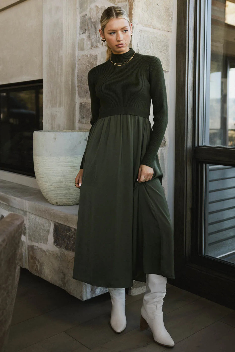 Zeda Maxi Dress in Olive Cozy Wrap Maxi Dress