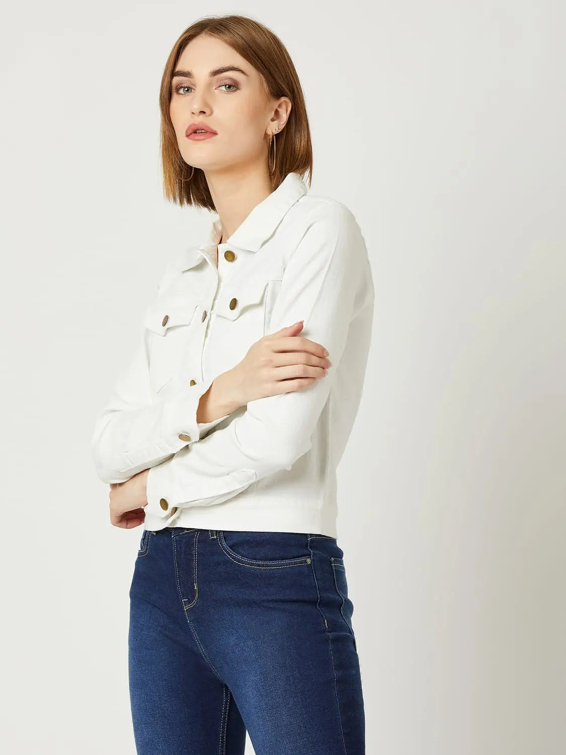 Women Solid Standard Jacket Zippered Front Buttoned Front Snap Front
