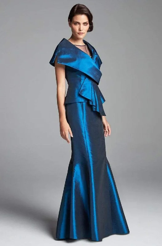 Alexander by Daymor 467 Sleek Draped Illusion Neck Mermaid Dress - 1 pc Mocha In Size 14 Available