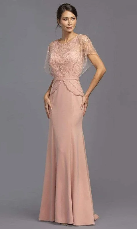 Aspeed Design - M2136 Modest Pearl Embellished Sheath Dress