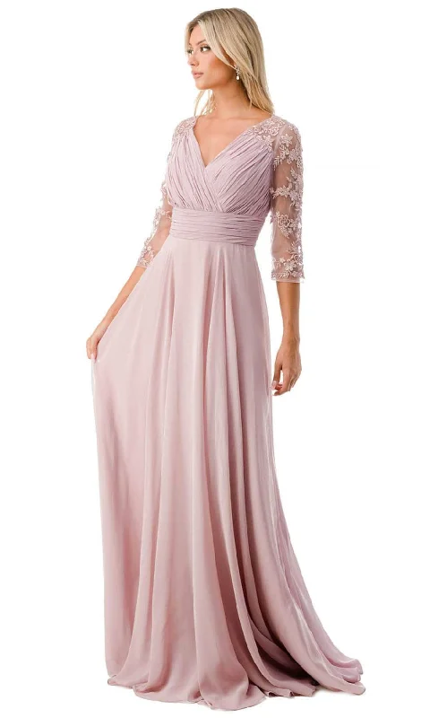 Aspeed Design M2733F - Ruched Quarter Sleeve Prom Dress