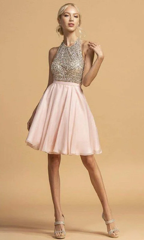 Aspeed Design - S2140 Beaded Halter A-Line Dress