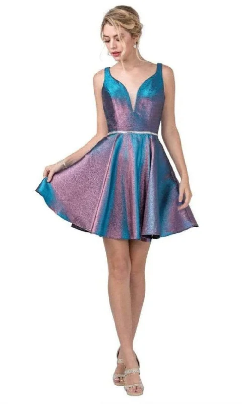 Aspeed Design - S2283 Metallic Plunging Sweetheart A-Line Dress