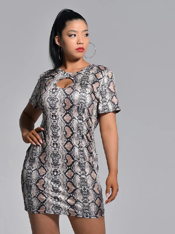 Cut Out Snake Printed Dress