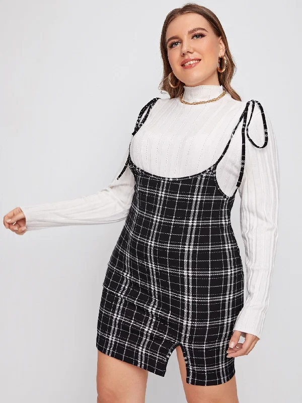 Knoted Plaid Pinafore Dress