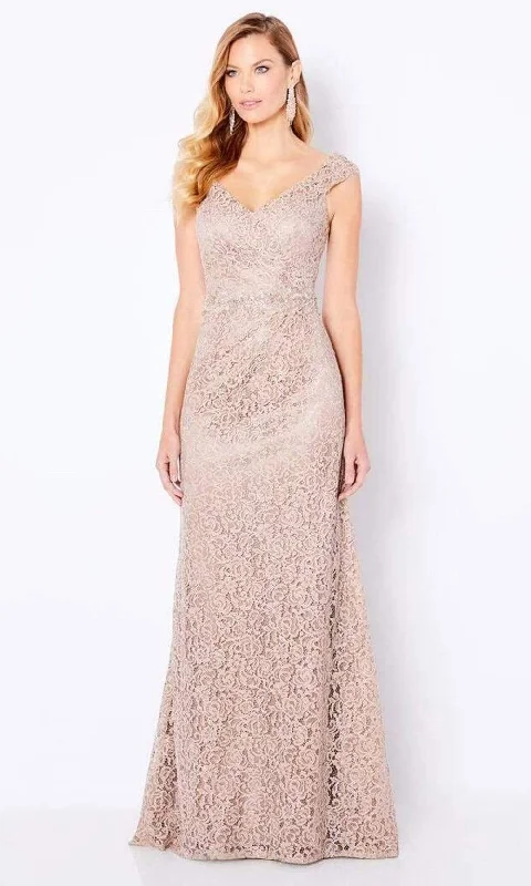 Cameron Blake - 221682 V Neck Lace Full Length Gown