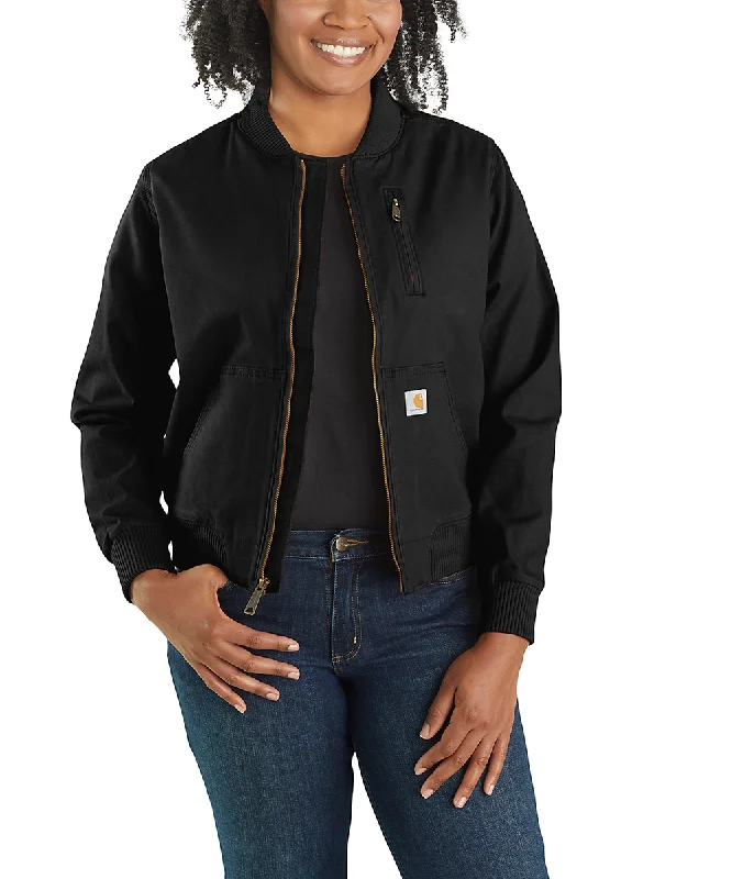 Carhartt Women's Canvas Bomber Jacket - Black Welt Pockets Slit Pockets Flap Pockets