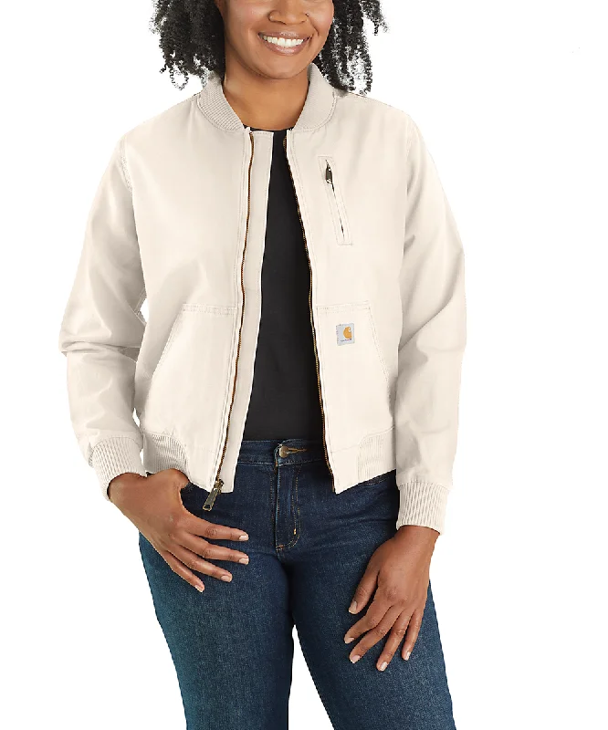 Carhartt Women's Canvas Bomber Jacket - Natural Zip Front Button Front Snap Front