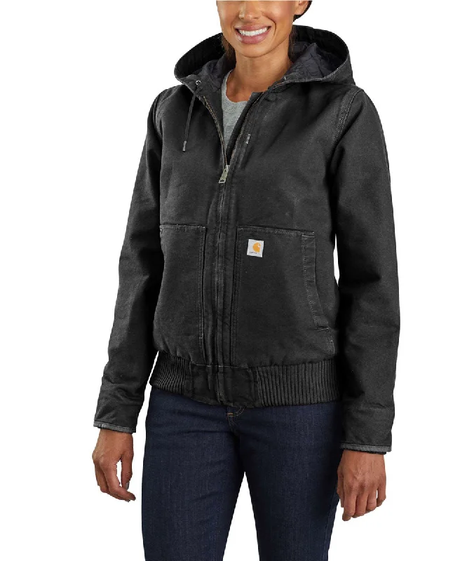 Carhartt Women's Washed Duck Insulated Active Jacket - Black Toggled Jacket Drawstring Jacket Belted Jacket