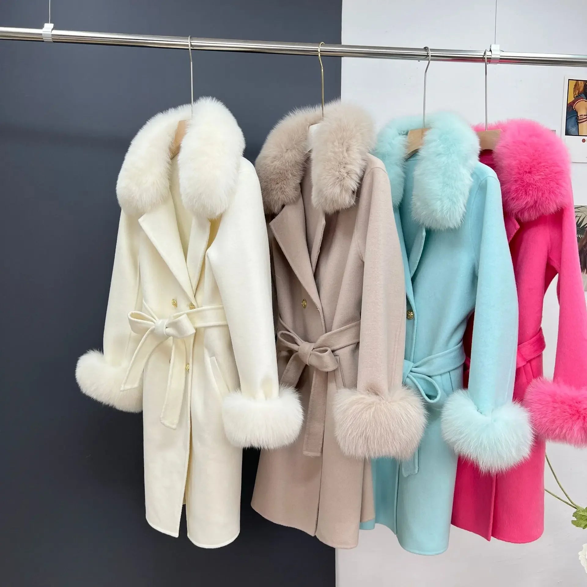 Winter Women Jacket Cashmere Coat Real Fox Fur Collar Wool Blends Double Breasted Loose Warm Luxury Fashion Outerwear Welt Pockets Slit Pockets Flap Pockets Winter Women Jacket Cashmere Coat Real Fox Fur Collar Wool Blends Double Breasted Loose Warm Luxury Fashion Outerwear Welt Pockets Slit Pockets Flap Pockets