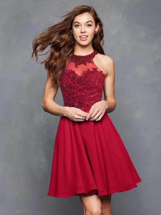 Clarisse - S3528 Lace Halter Neck Chiffon A-line Dress