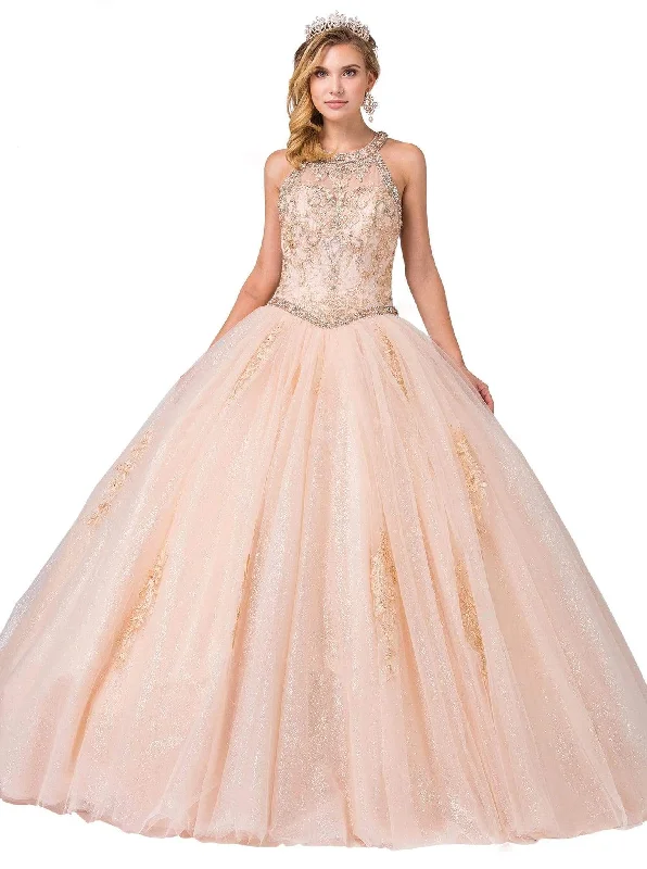 Dancing Queen - 1346 Jeweled Lace Appliqued Halter Ballgown
