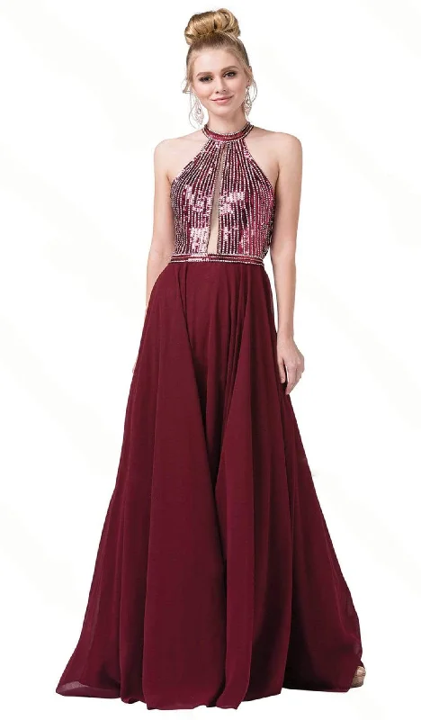Dancing Queen - 2498 Sequined Halter A-Line Prom Gown