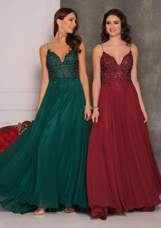 Dave & Johnny - A7248 Semi Sheer Lace Top Spaghetti Strap Prom Dress