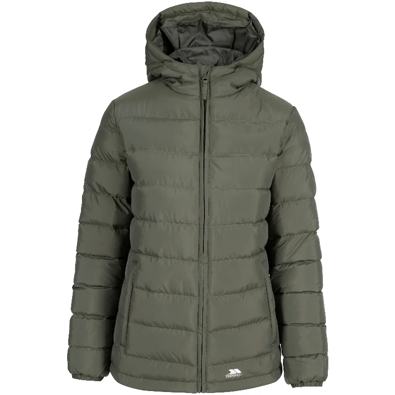 Elegant Women's Padded Jacket in Ivy Green Welt Pockets Slit Pockets Flap Pockets