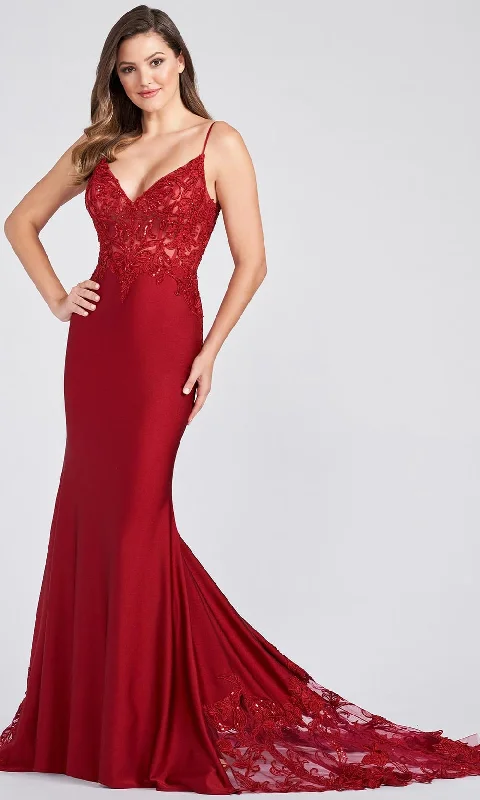 Ellie Wilde EW122094 - Stretch Novelty Tricot Embroidered Lace Prom Gown