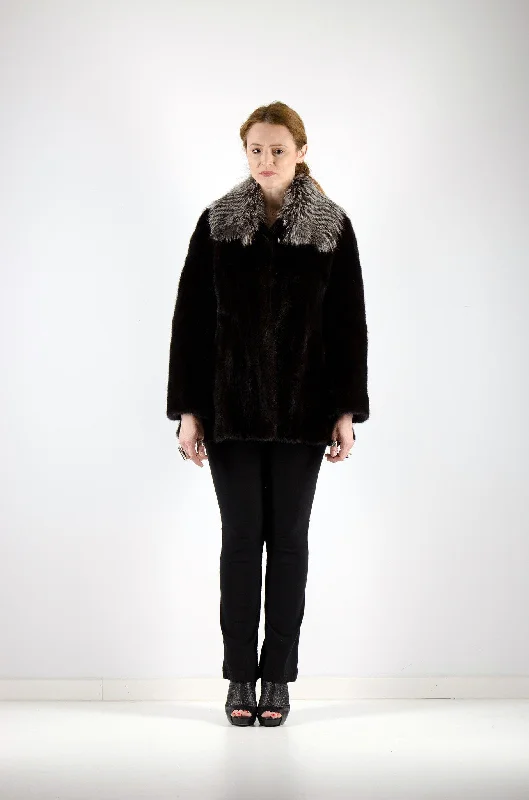 21 | Black Mink Fur Jacket With Silver Fox Trim Rayon Fabric Velvet Fabric Corduroy Fabric