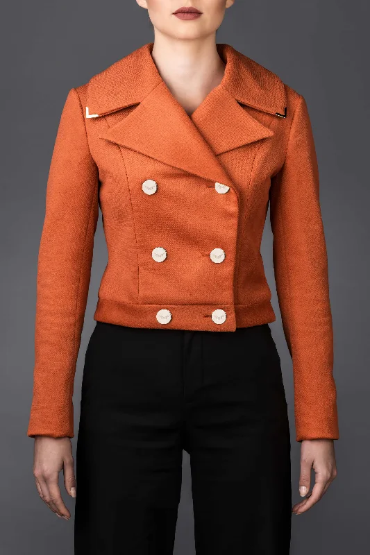 Women’s orange jacket Greta Notch Collar Peter Pan Collar Cowl Neck