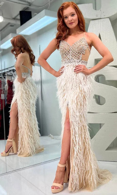 Jasz Couture 7402 - Sweetheart Feather Sheath Prom Gown