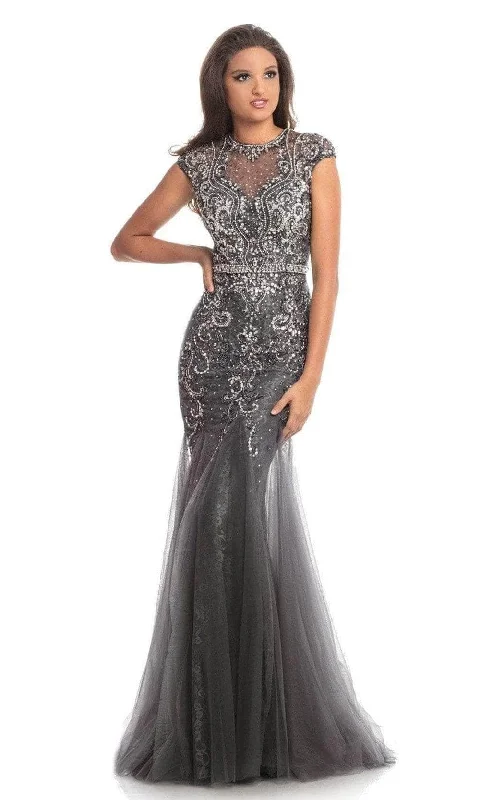 Johnathan Kayne - Illusion Jewel Stretch Lace Mermaid Gown 9039 - 1 pc Royal In Size 14 Available