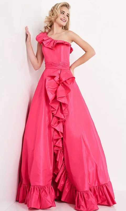 JVN by Jovani - JVN03231 Asymmetric Neck Ruffled Ballgown
