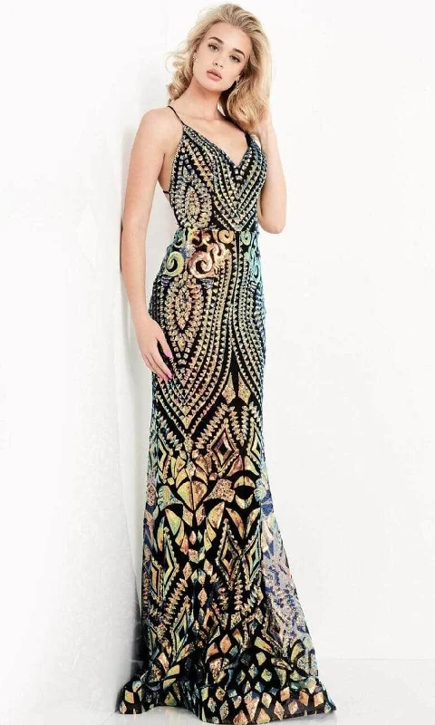 JVN by Jovani - JVN05758 Multi-Colored Geometric Trumpet Gown