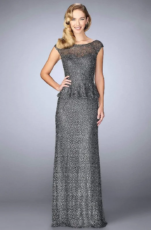 La Femme - 24896 Cap Sleeve Lace Peplum Gown