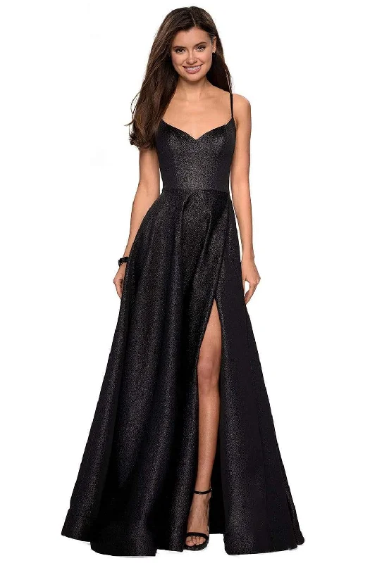 La Femme - 27619 Metallic A-Line High Slit Gown