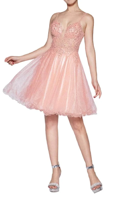 Ladivine CD0137 - Glitter Tulle with Jeweled Lace Homecoming Dress