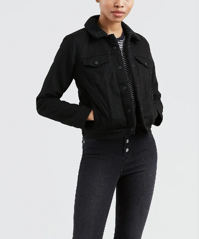 Levi's Women's Original Sherpa Trucker Jacket - Forever Black Bomber Jacket Anorak Windbreaker