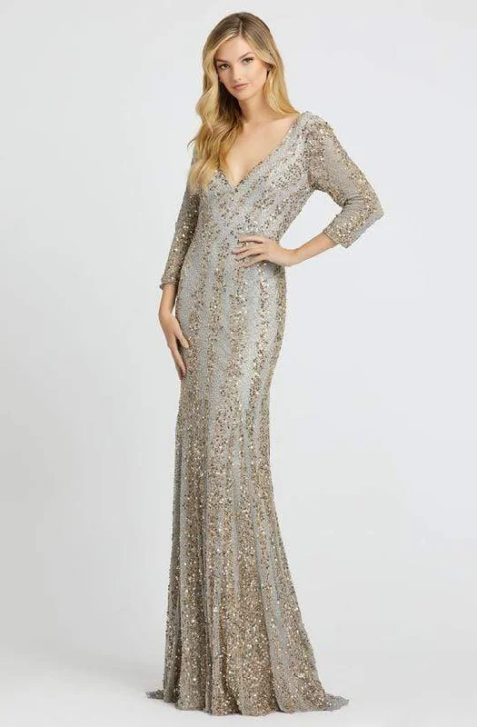 Mac Duggal - 4247D Plunging V-neck Beaded Sheath Gown - 1 pc Platinum Nude in size 8 and 1 pc Nude Platinum in Size 14 Available
