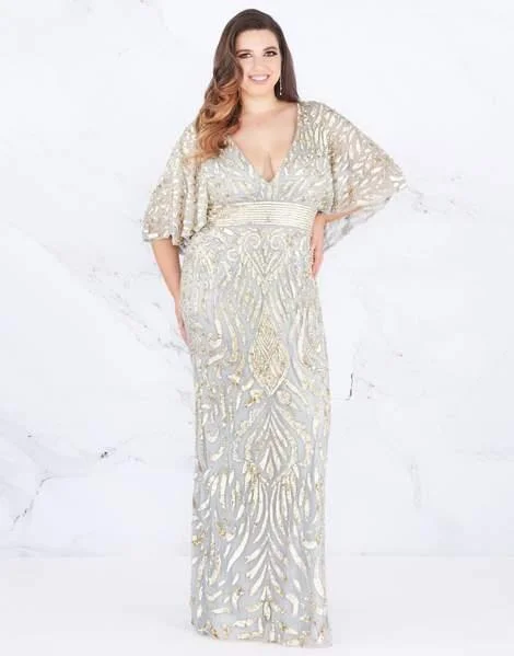Mac Duggal - Embellished Plunging V-neck Sheath Dress 4858F