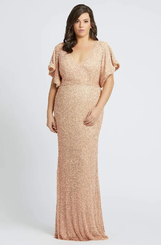 Mac Duggal - Flutter Sleeve Embellished Long Sheath Gown 4849F - 1 pc Mocha In Size 20W Available