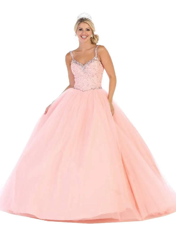 May Queen - LK106 Embroidered V-neck Ballgown