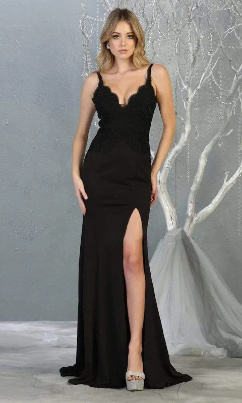 May Queen - MQ1792 Lace Deep Scalloped V-neck Trumpet Dress