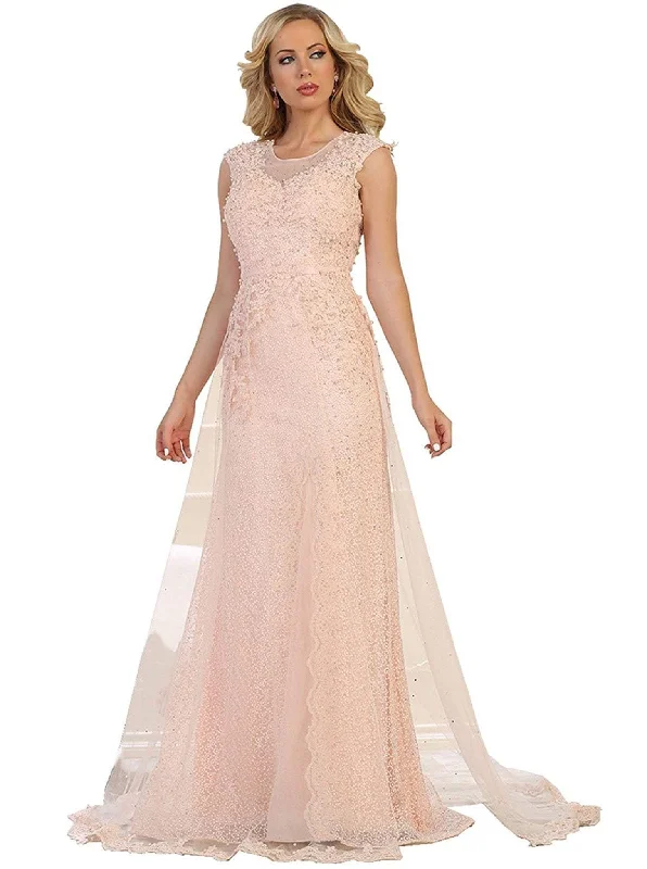 May Queen - RQ7556 Embellished Illusion Jewel Fitted Evening Gown