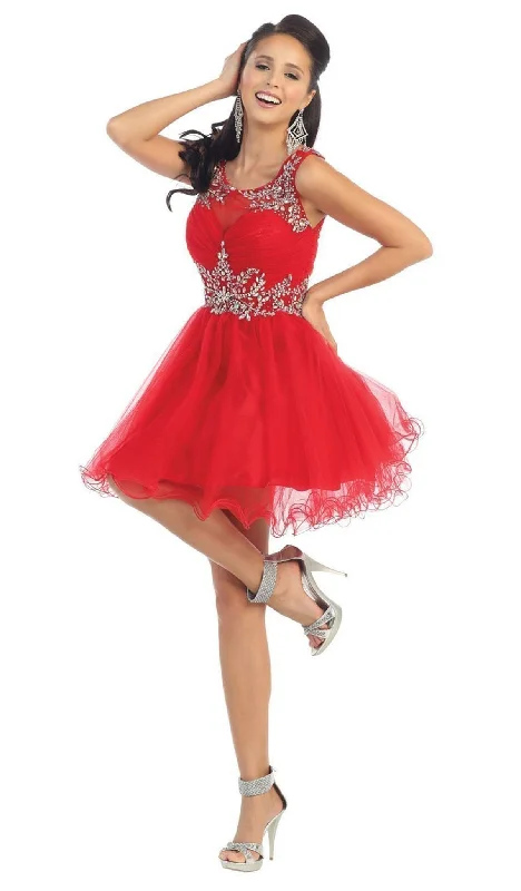 May Queen - Stunning Beaded Illusion Neck Cocktail Dress