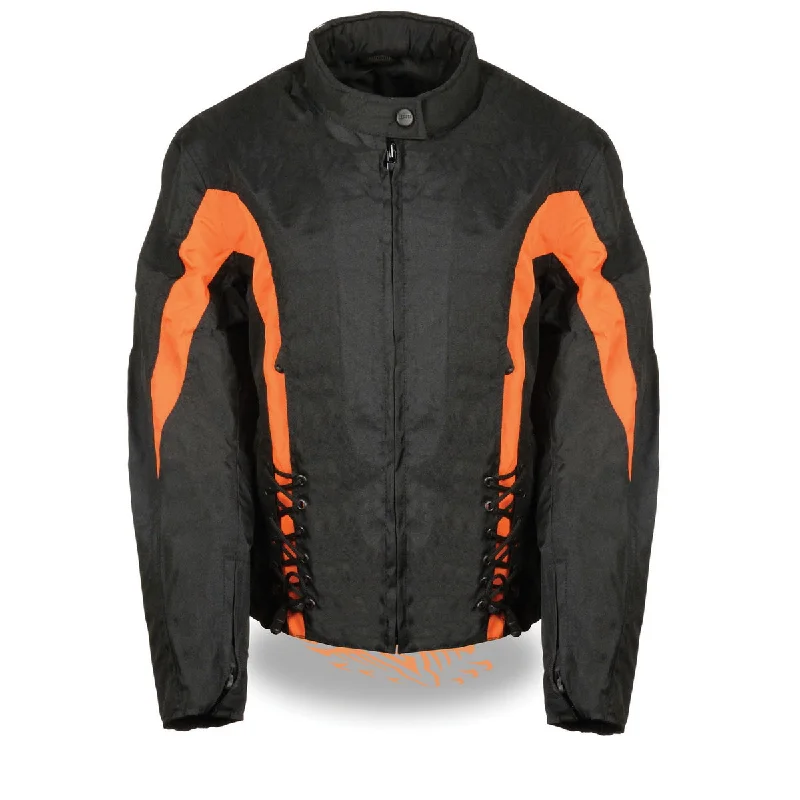 Nexgen SH2188 Women's Black and Orange Textile Motorcycle Riding Jacket with Side Stretch and Lacing Tailored Jacket Straight Jacket A-Line Jacket