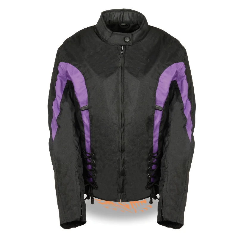 Nexgen SH2188 Women's Black and Purple Textile Motorcycle Riding Jacket with Side Stretch and Lacing Mesh Jacket Canvas Jacket Denim Jacket