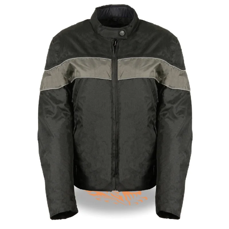 Milwaukee Leather SH2261 Women's Lightweight Black and Grey Textile Motorcycle Jacket with Reflective Piping Rayon Fabric Velvet Fabric Corduroy Fabric