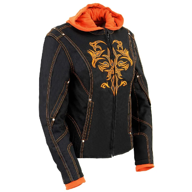 NexGen SH1939 Women's 'Reflective Tribal' Orange and Black 3/4 Textile Vented Jacket Fleece Jacket Down Jacket Parka