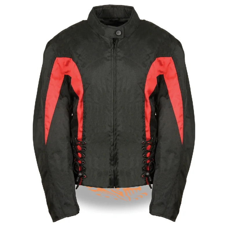 Nexgen SH2188 Women's Black and Red Textile Motorcycle Riding Jacket with Side Stretch and Lacing Striped Jacket Polka Dot Jacket Floral Jacket